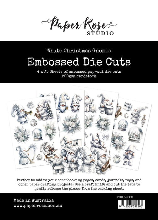 PAPER ROSE WHITE CHRISTMAS GNOMES EMBOSSED DIE CUTS  -  32880