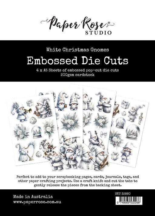 PAPER ROSE WHITE CHRISTMAS GNOMES EMBOSSED DIE CUTS  -  32880