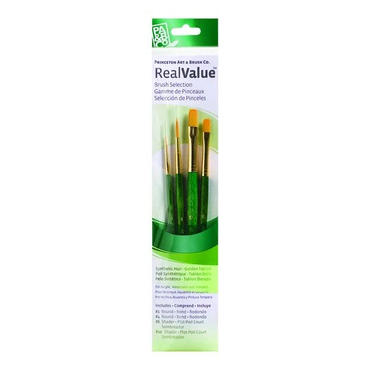PRINCETON REALVALUE SYNTHETIC GOLD TAKLON SHORT HANDLE 4PC SET - PR9116