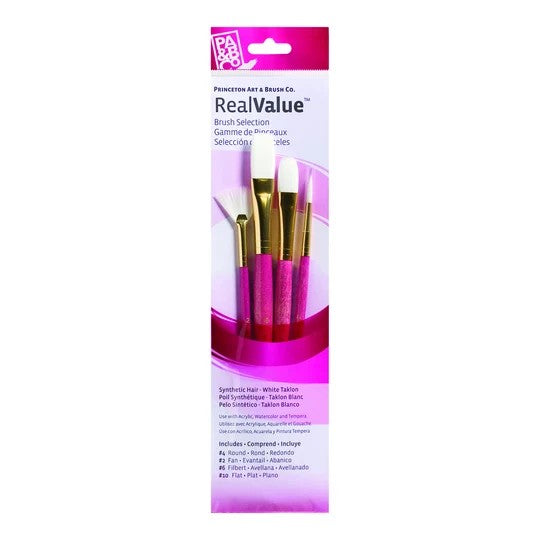 PRINCETON REALVALUE SYNTHETIC WHITE TAKLON SHORT HANDLE 4PC SET - PR9182