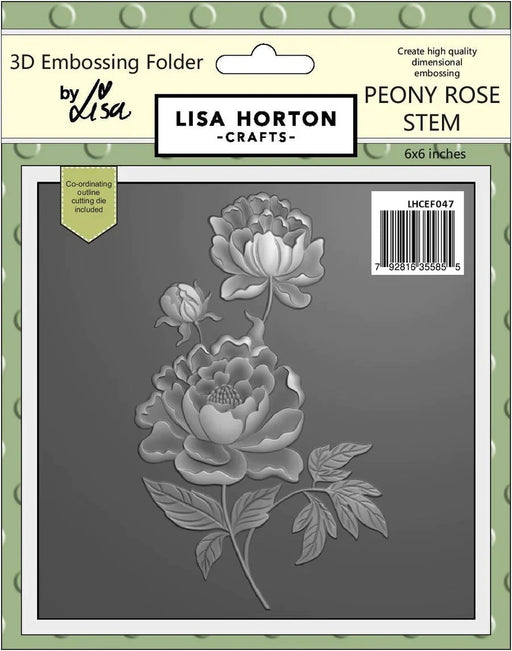 PEONY ROSE STEM 6X6 3D EMBOSSING FOLDER WITH CUTTING DIE - LHCEF047