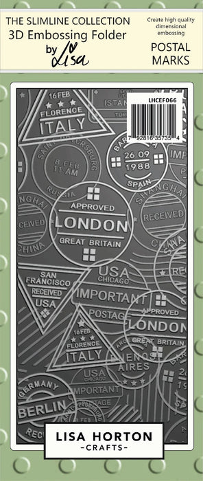 LISA HORTON SLIMLINE 3D EMBOSSING FOLDER - POSTAL MARKS - LHCEF066