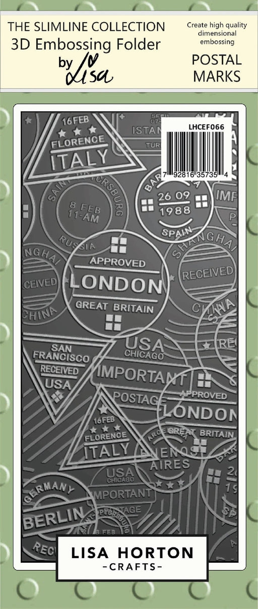 LISA HORTON SLIMLINE 3D EMBOSSING FOLDER - POSTAL MARKS - LHCEF066