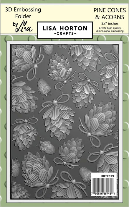 LISA HORTON CRAFTS PINES CONES & ACORNS 5X7 3D EMBOSSING FOL - LHCEF079
