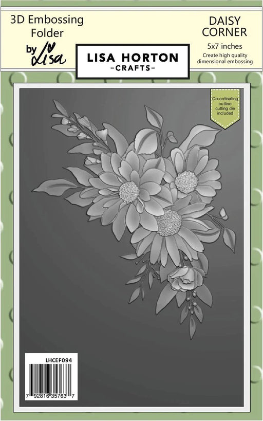 LISA HORTON 5X7 3D EMBOSSING FOLDER & DIE - DAISY CORNER - LHCEF094