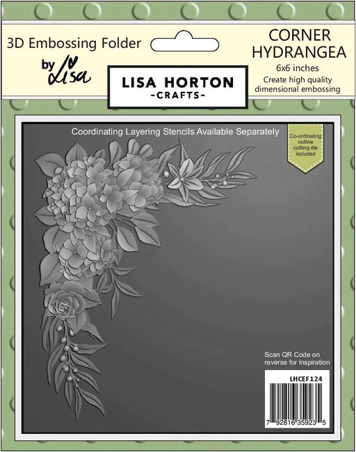 CORNER HYDRANGEA 6X6 3D EMBOSSING FOLDER WITH DIE - LHCEF124