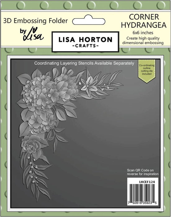 CORNER HYDRANGEA 6X6 3D EMBOSSING FOLDER WITH DIE - LHCEF124