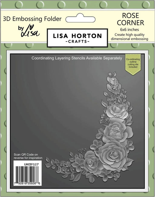 LISA HORTON CRAFTS ROSE CORNER 6X6 3D EMBOSSING FOLDER & DIE - LHCEF127