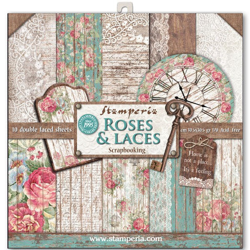 STAMPERIA 12X12 PAPER PACK ROSES AND LACE - SBBL25