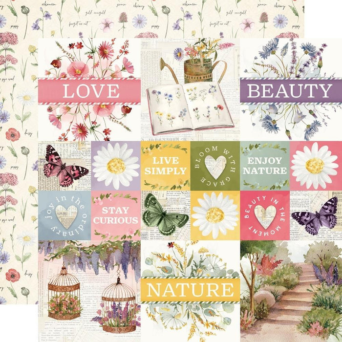 SIMPLE STORIES VINTAGE MEADOWS FLOWER 12X 12 PAPER 2X2/4X4 ELEMENTS - SS22613