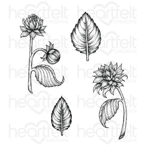 HEARTFELT CREATIONS DAHLIA AND LEAVES CLING STAMP SET - HCPC3929