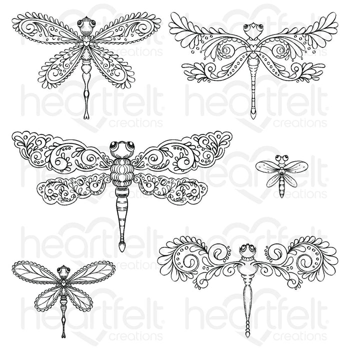 HEARTFELT CREATIONS DECORATIVE DRAGONFLY CLING STAMP SET - HCPC3983