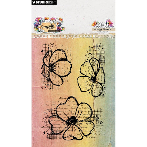 STUDIO LIGHT HAZEL EATON CLEAR STAMP GRUNGY FLOWERS DRAGONFLY DREAMS 3 PIECES - HE-DD-STAMP908