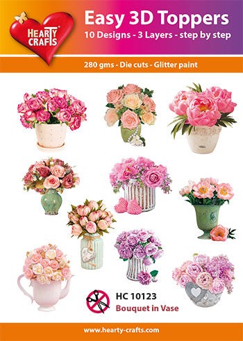 HEARTY CRAFTS EASY 3D TOPPERS FLOWER BOUQUET IN VASE - HC10123