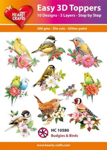 HEARTY CRAFTS EASY 3D TOPPERS BUDGIES AND BIRDS - HC10580
