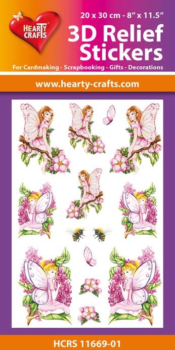 HEARTY CRAFTS 3D RELIEF STICKERS A4 GARDEN FAIRIES - HCRS11669-01
