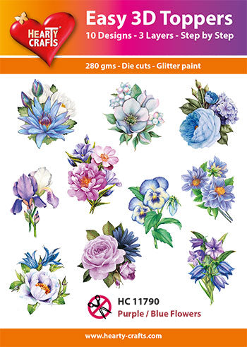 HEARTY CRAFTS EASY 3D TOPPERS PURPLE/ BLUE FLOWERS - HC11790