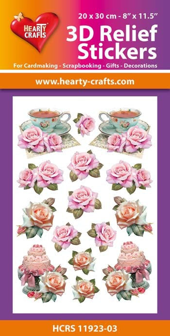 HEARTY CRAFTS 3D RELIEF STICKERS A4 VINTAGE ROSES - HCRS11923-03