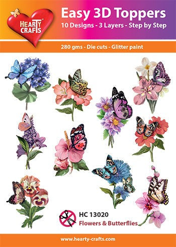 HEARTY CRAFTS EASY 3D TOPPERS FLOWER BUTTERFLIES - HC13020