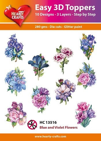HEARTY CRAFTS EASY 3D TOPPERS BLUE AND VIOLET FLOWERS - HC13516