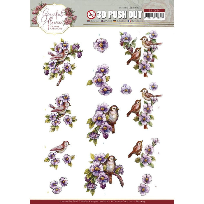 AMY DESIGN GRACEFUL FLOWERS 3D PUSH OUT BIRDS AND BERRIES - SB10624