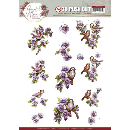 AMY DESIGN GRACEFUL FLOWERS 3D PUSH OUT BIRDS AND BERRIES - SB10624