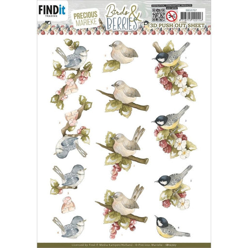 PRECIOUS MARIEKE 3D PUSH OUTBIRDS BERRIES RASPBERRIE - SB10707