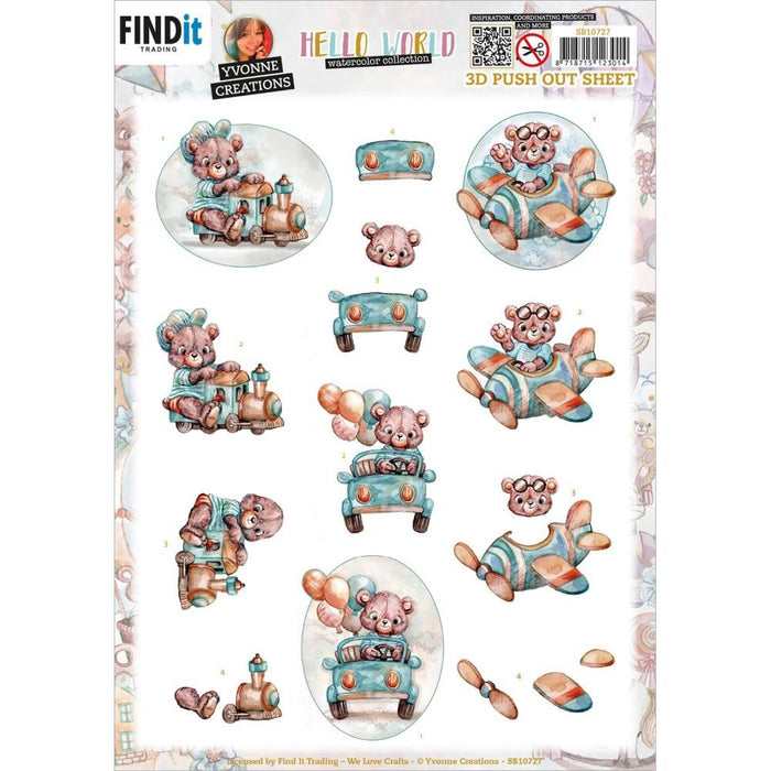YVONNE CREATIONS 3D PUSH OUT HELLO WORLD TEADY BEAR - SB10727