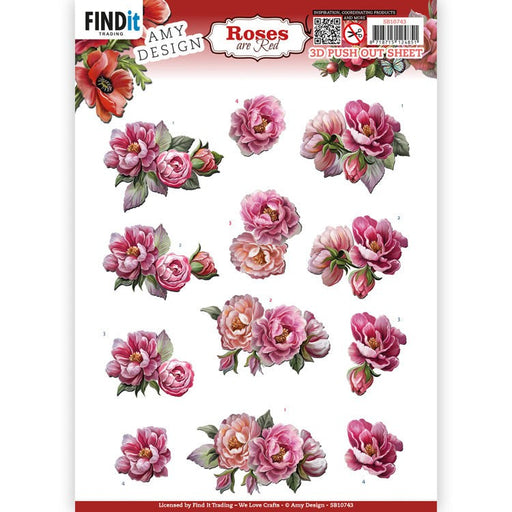 AMY DESIGN 3D PUSH OUT ROSES ARE RED PEONIES - SB10743