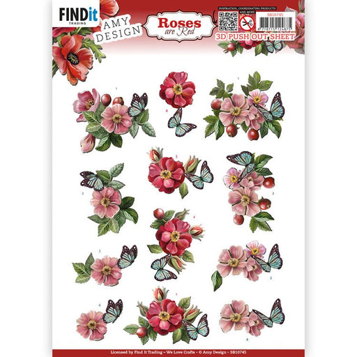 AMY DESIGN 3D PUSH OUT ROSES ARE RED ROSE HIP - SB10745