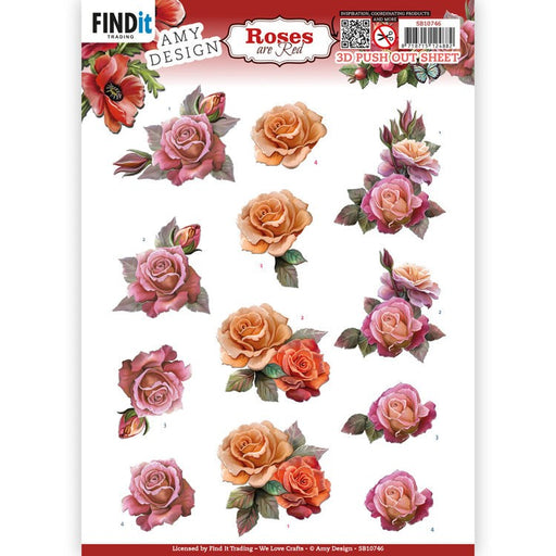 AMY DESIGN 3D PUSH OUT ROSES ARE RED PINK ROSES - SB10746