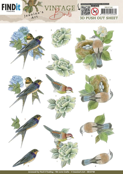 JEANINE ART 3D PUSH OUT VINTAGE BIRDS BIRDS NEXT - SB10748