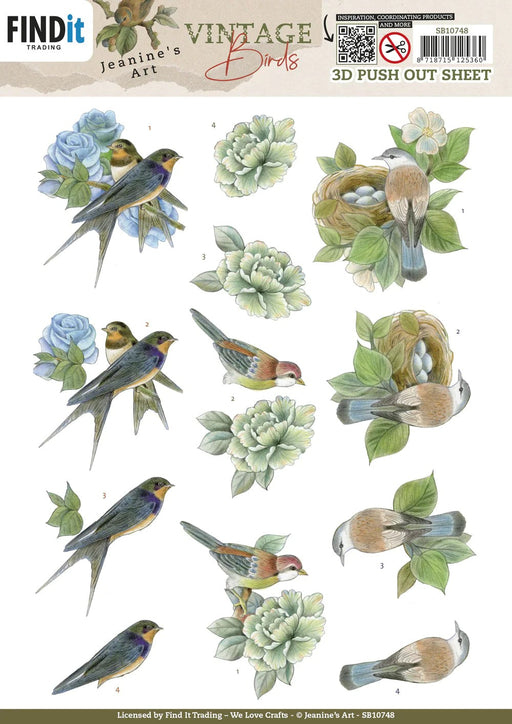 JEANINE ART 3D PUSH OUT VINTAGE BIRDS BIRDS NEXT - SB10748