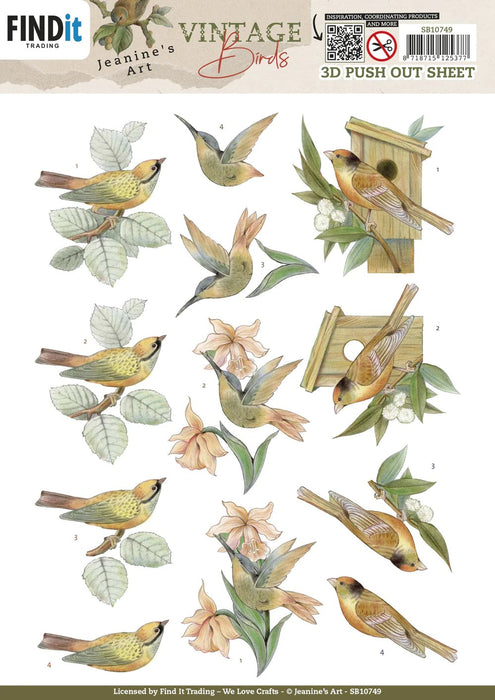 JEANINE ART 3D PUSH OUT VINTAGE BIRDS BIRDS HOUSE - SB10749