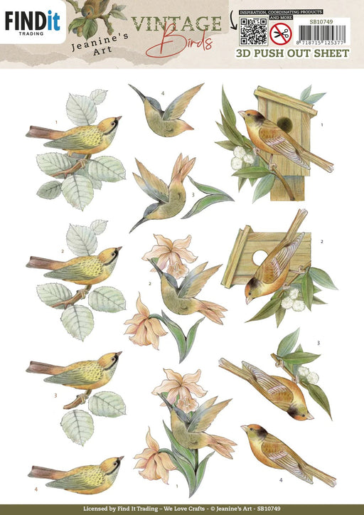 JEANINE ART 3D PUSH OUT VINTAGE BIRDS BIRDS HOUSE - SB10749