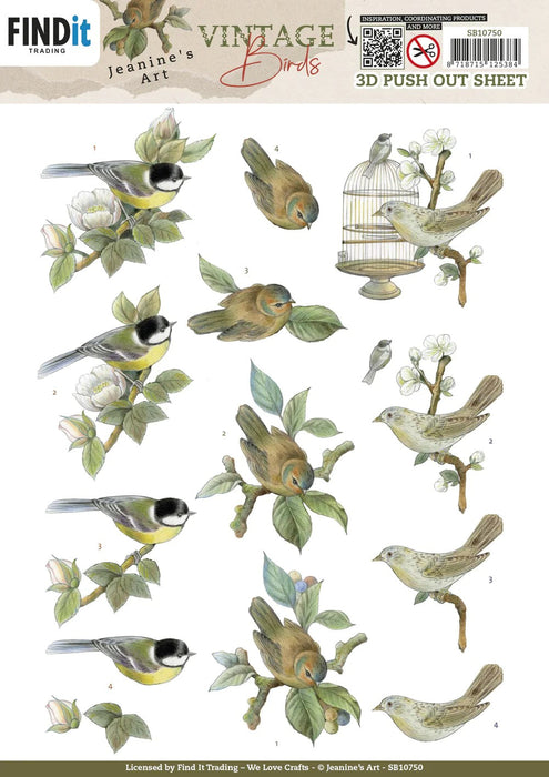JEANINE ART 3D PUSH OUT VINTAGE BIRDS BIRDCAGE - SB10750