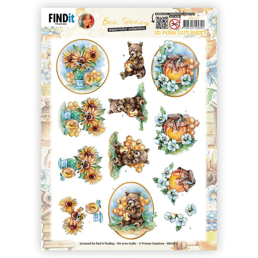 YVONNE CREATIONS 3D PUSH OUT BEE HONEY BROWN BEAR - SB10751