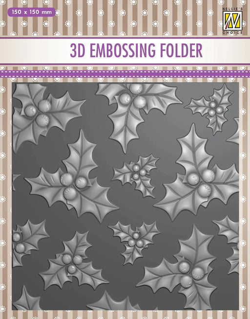 3D EMBOSSING FOLDER - HOLLY LEAVES & BERRIES - NEF3D014
