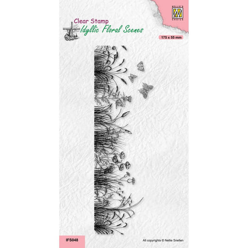 NELLIE'S CHOICE • IDYLLIC FLORAL SCENES CLEAR STAMPS SLIMLINE MEADOW WITH BUTTERFLIES - IFS048