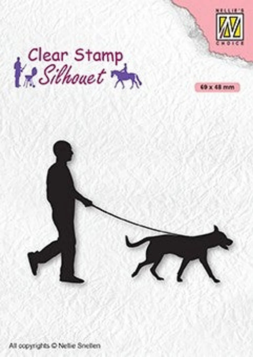 NELLIE'S CHOICE CLEAR STAMP MAN WITH DOG - SIL070