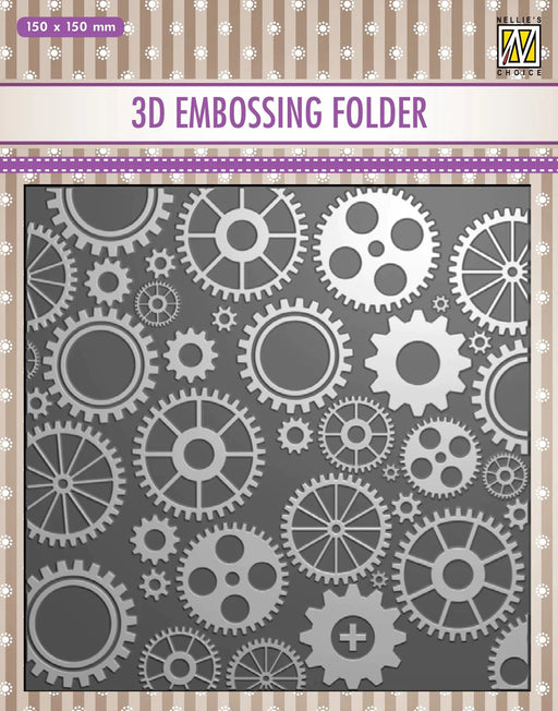 NELLIE'S CHOICE 3D EMBOSSING FOLDER - COGWHEELS - NEF3D032