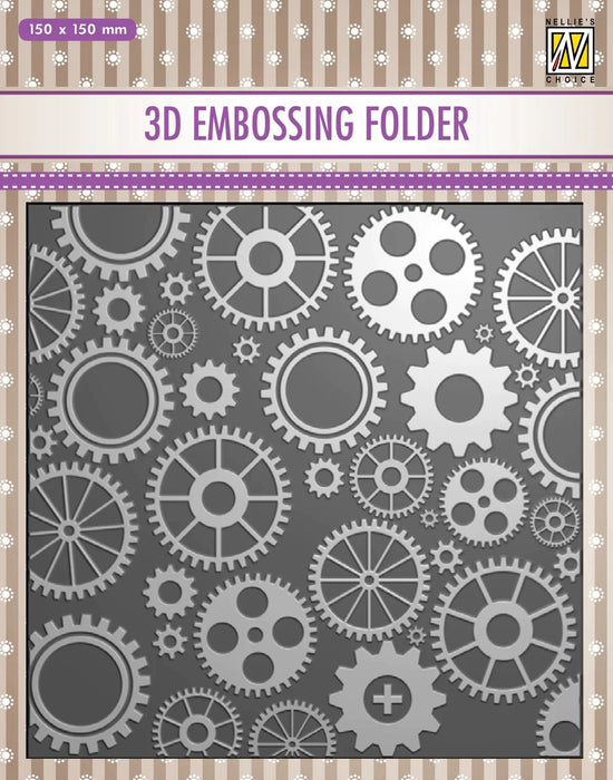 NELLIE'S CHOICE 3D EMBOSSING FOLDER - COGWHEELS - NEF3D032