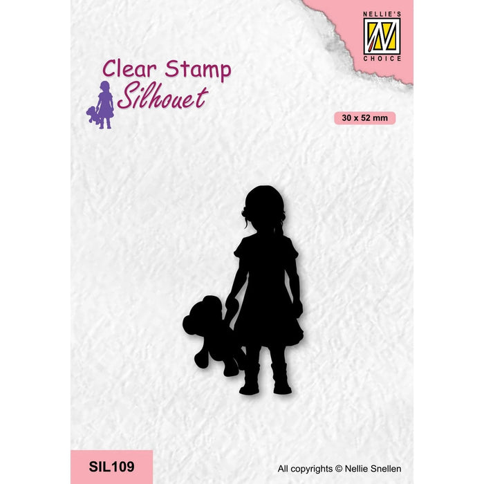NELLIE'S CHOICE • SILHOUET CLEAR STAMPS GIRL WITH BEAR -SIL109