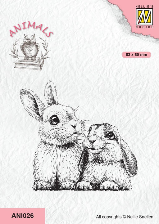 NELLIE'S CHOICE CLEAR STAMP ANIMALS - TWO RABBITS - ANI026