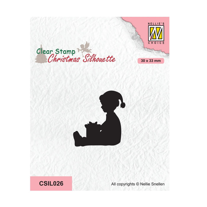 NELLIE'S CHOICE • CHRISTMAS SILHOUETTES CLEAR STAMPS LITTLE BOY GOT A PRESENT - CSIL026