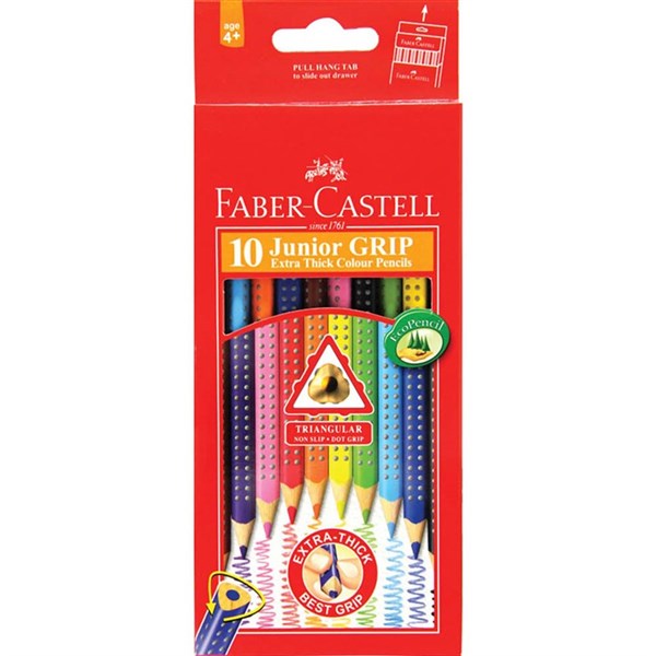 FABER - CASTELL COLOUR JUNIOR EXTRA THICK GRIP  PENCILS PKT 10- 16-116260