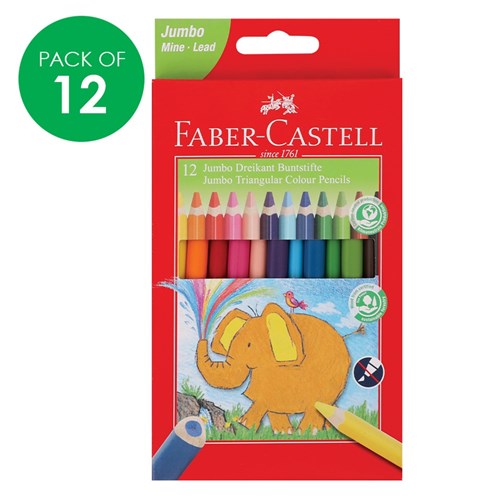 FABER - CASTELL JUMBO TRIANGULAR COLOUR PENCILS PKT 12- 18-116501