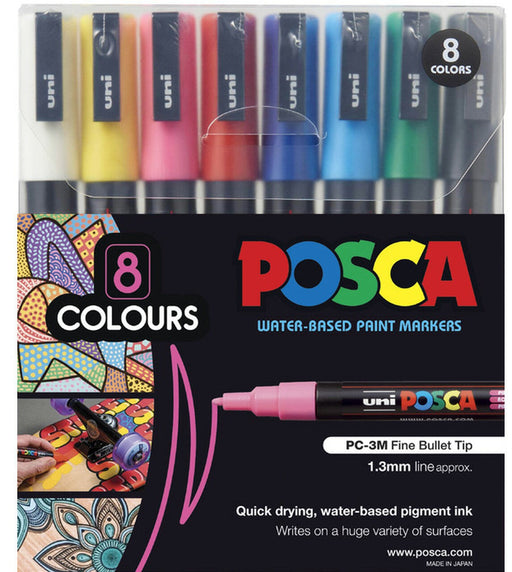 POSCA PAINT MARKER PC3 8 PKT ASSORTED - PC3M8C