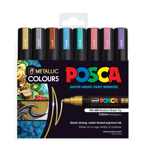 POSCA PAINT MARKER PC5 ASSORTED 8 PKT METALLIC COLOURS - PC5MMET8P