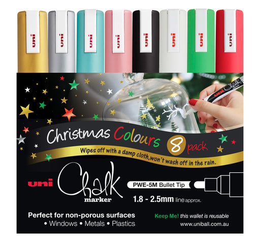 POSCA CHALK MARKER PC5 8 PKT ASSTD CHRISTMAS  COLOURS - PWE5MB8CXMAS